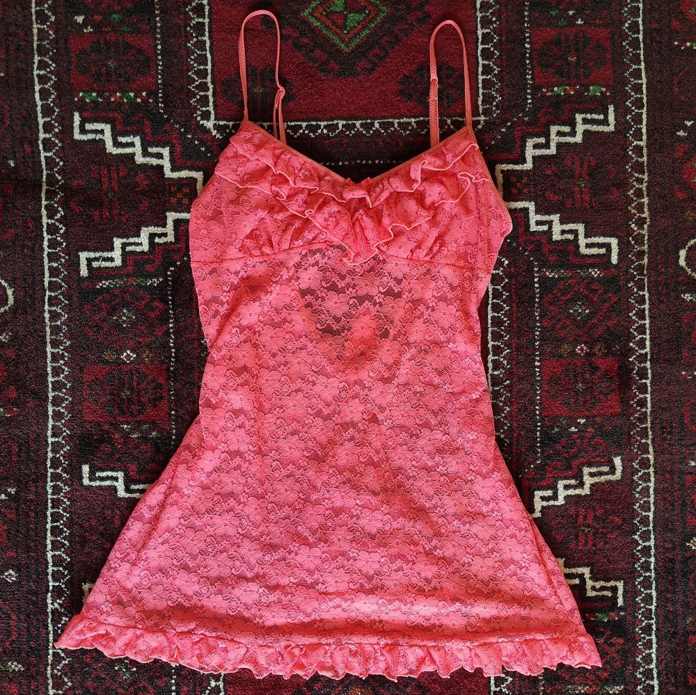 Y2K Pink Lace Babydoll Ruffled Slip Dress - Medium - Picture 4 of 9